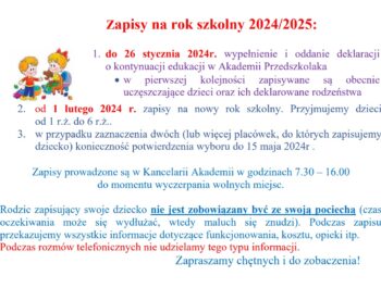 Zapisy na nowy rok szkolny 2024/2025