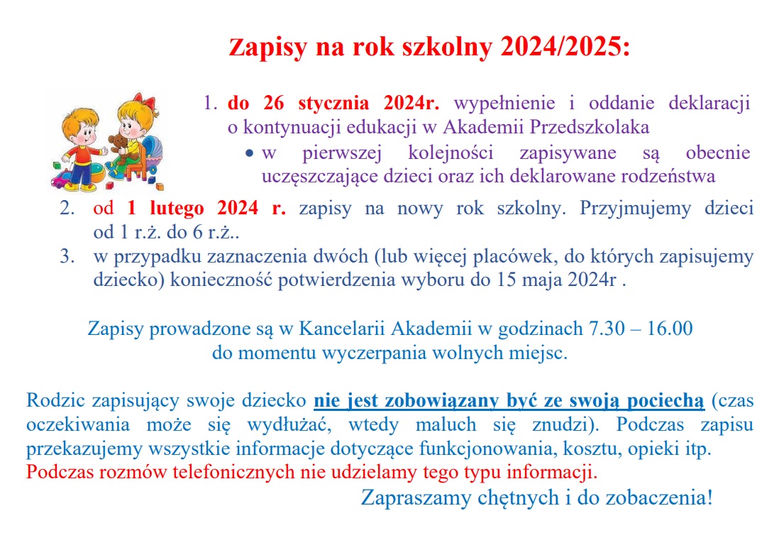 Zapisy na nowy rok szkolny 2024/2025